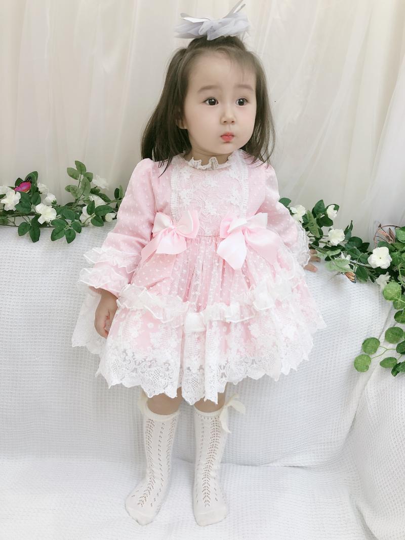 Girls&#039; dresses Baby Girl Lolita Princess Ball Gown Pink Lace Bow Spanish for Girls Infant Birthday Baptism Party Clothes Spain Vestidos