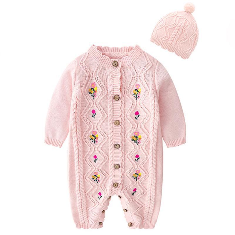 Bodysuit 2Pcs Baby Girl Romper Knitted Newborn Infant With Hat Kids Cotton Clothes Toddler Jumpsuit