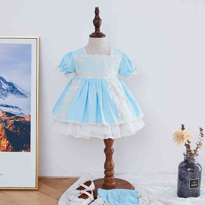 Girls&#039; dresses 2PCS Toddler Lolita Princess Infant Spanish Short Sleeve Frocks Bady Girls Birthday Party Bow Lace Gown es For Child