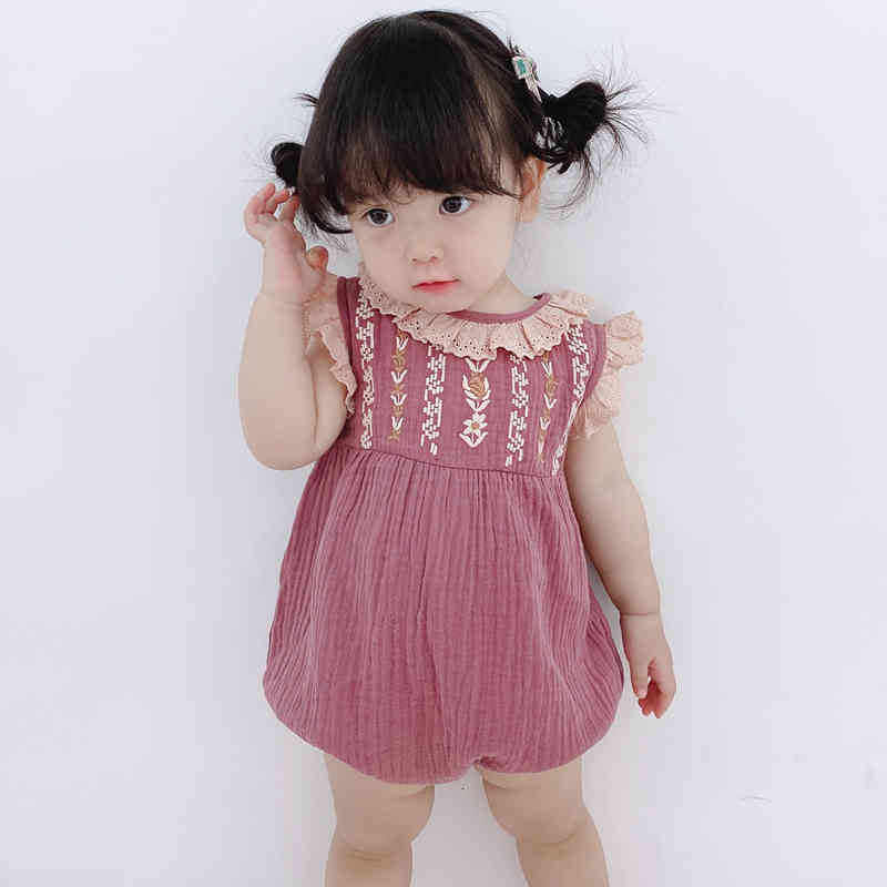 Bodysuit Baby Cotton Linen Rompers Girl Summer Embroidery Jumpsuit Children Boutique Designer Clothes for Newborn Infant Spanish Clothing