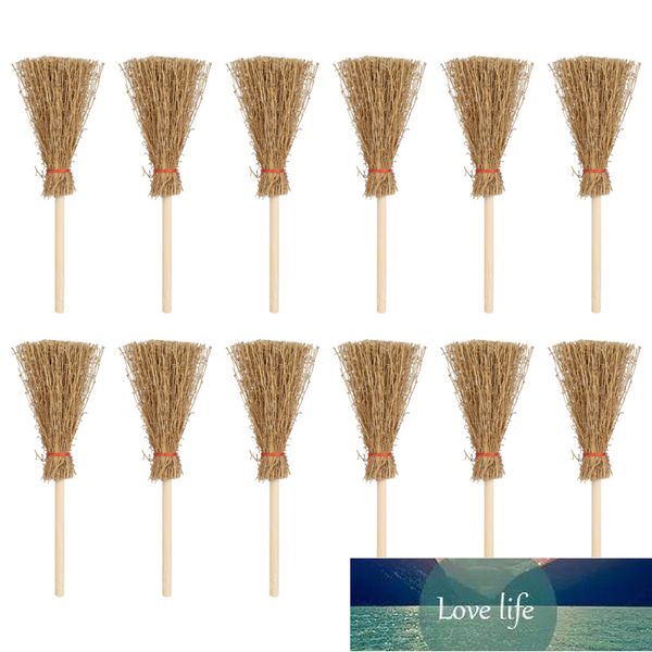 ULTNICE 12pcs Mini Broom Costume Hangings Decorations Toys with Red Rope Straw Broom Wizard Accessory for Party Red Ro