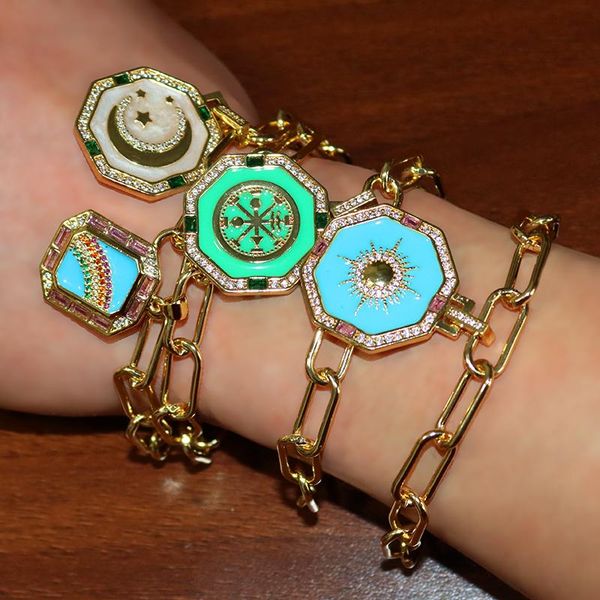 Bohemian Geometric Charm Bracelet For Man Rainbow Sun And Moon Bijoux Vintage Jewellery CZ Stone Turkish Gold Bracelets