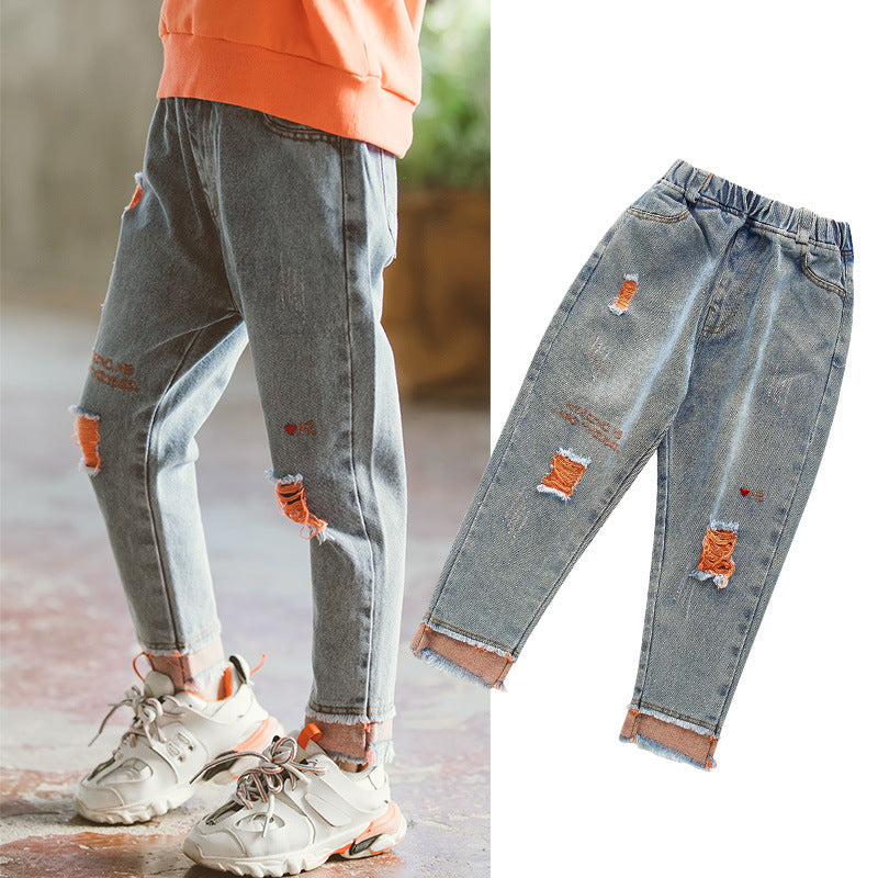 jeans Fashion Baby Girl Spring Children Broken Hole Pants Kids Cotton Candy Color 3t Jeans Girls Denim Trousers Toddler