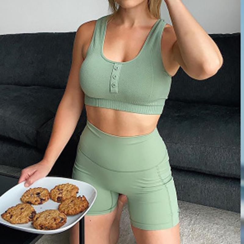 Button Bra Sets Women 2pcs-set Seamless High Waisetd Sports Leggings & Workout Clothes For Yoga Outfit