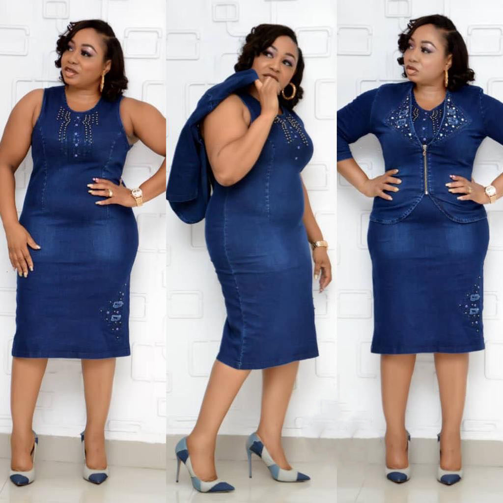 dresses 2 Two Piece Set For Women Jeans Dashiki African Clothes European Denim American Clothing