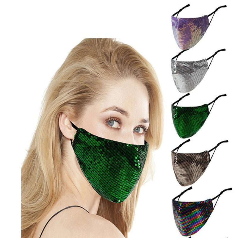 Face Mask Fashion Lady Sequin Designer Luxury Washable Reusable Protective With Adjustable Rope