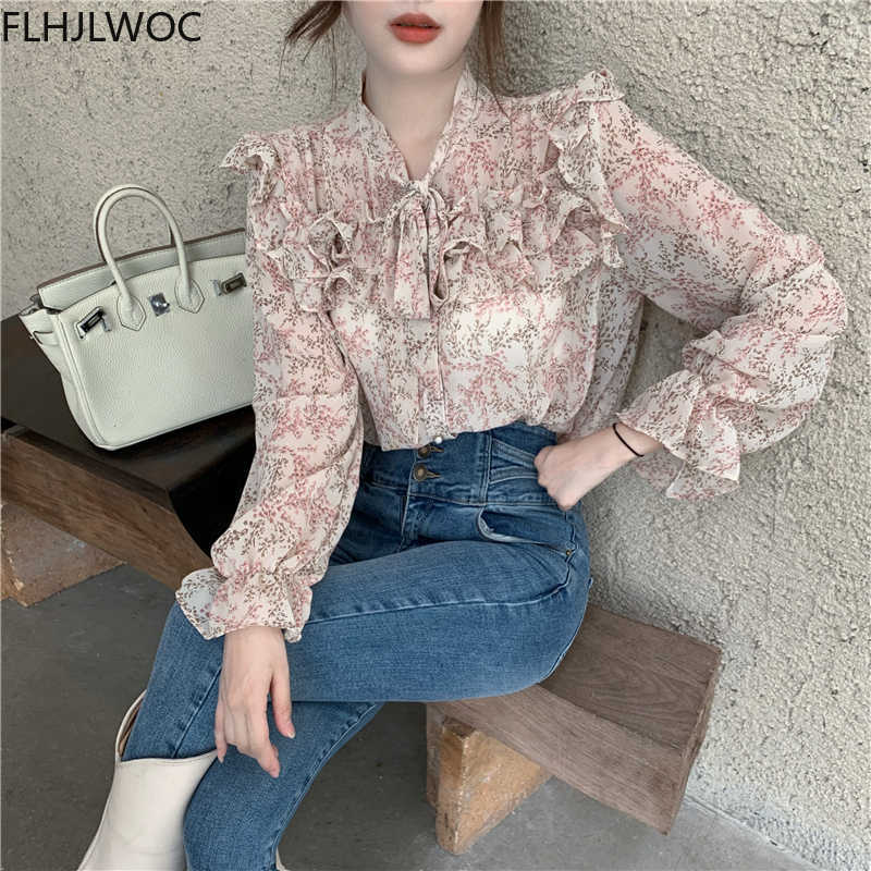 Women&#039;s Blouses & Shirts Spring Prairie Chic Tops Blusas Girl Next Door Fashion Style Women Floral Print Chiffon Single Breasted B