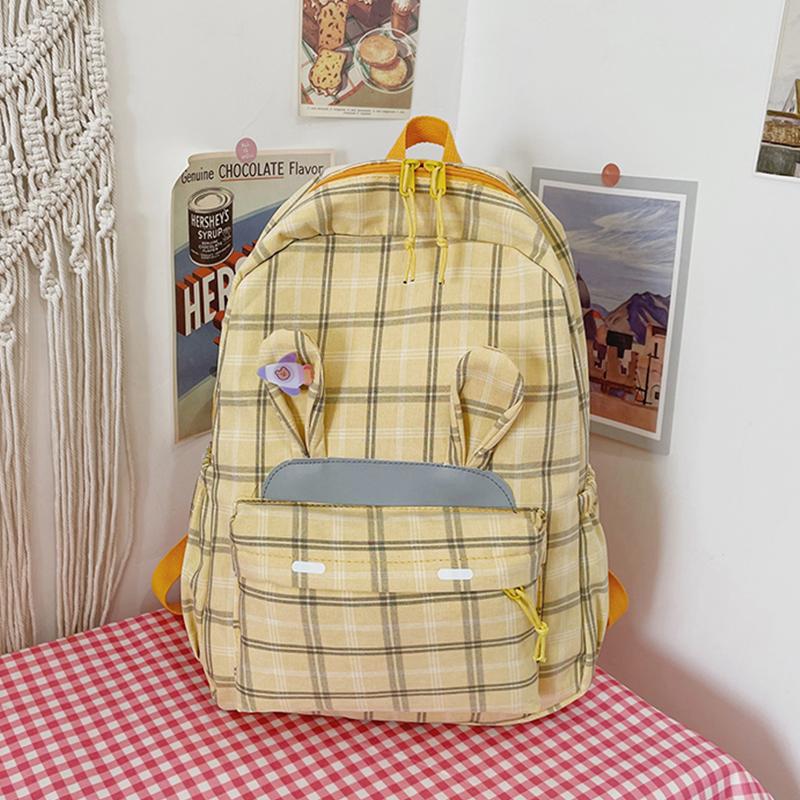 School Bags Plaid Backpacks For Girls High Quality Nylon Bag Green Woman Backpack Female Large Capacity Bagpack Cute Student Bookbags