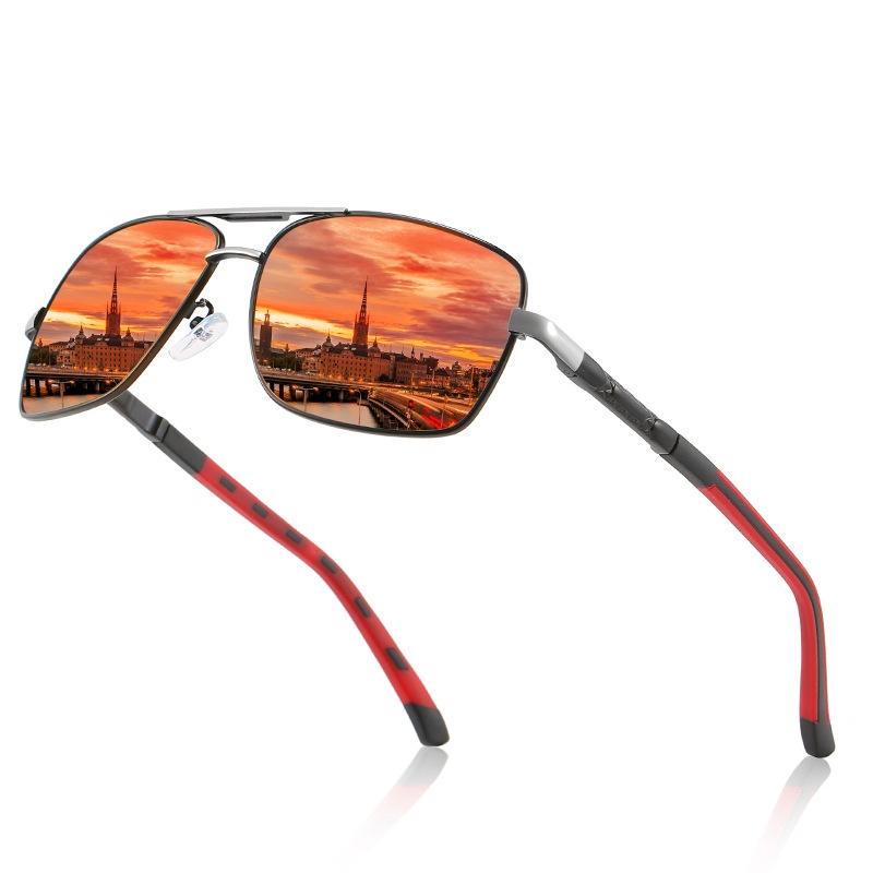 Sunglasses Men&#039;s PolarizedLens Vintage Square Metal Frame Design Eyewear Coating Travel Mirror Driving Glasses Gafas DeSol Mujer