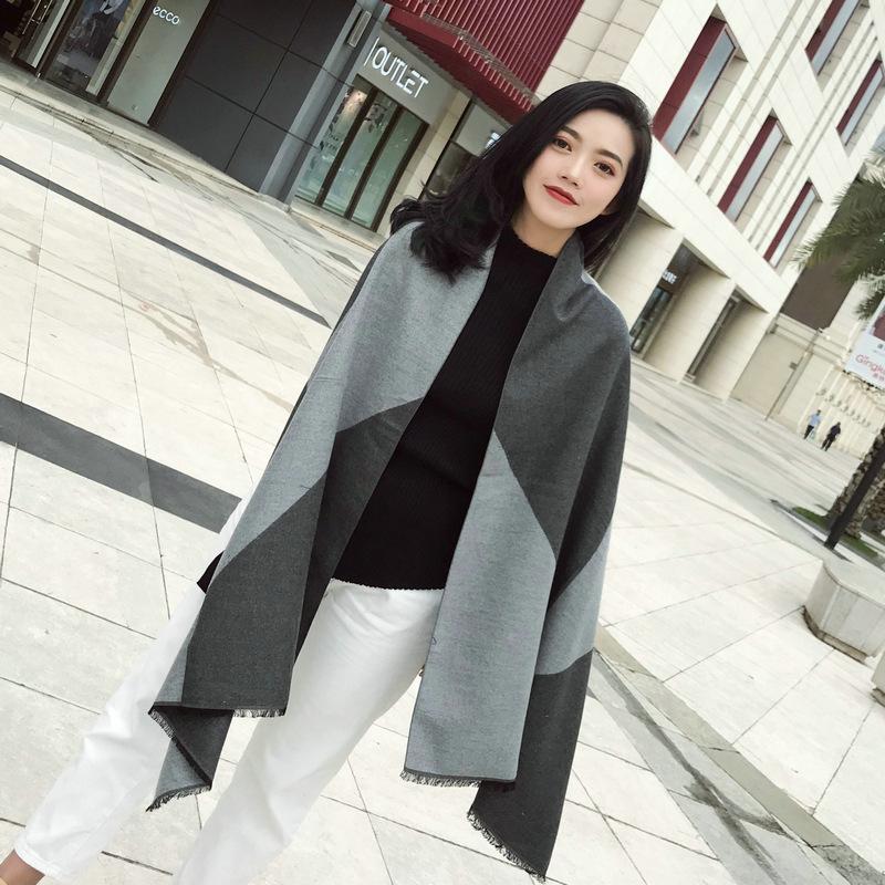Scarves Autumn And Winter 2-sided Geometry Imitation Cashmere Scarf Women Fashion Warm Thickened Neck Air Conditioning Shawl