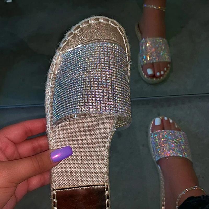 Slippers Glitter Women Summer Sandals 2021 Fashion Bling Female Flip Flops Beach Diamond Flat Shoes Outdoor