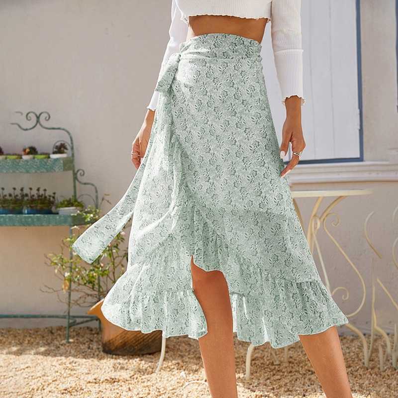 Skirts Falda larga de gasa con volantes para mujer, falda femenina R57 cintura alta, elegante, corte A, florales PX6N