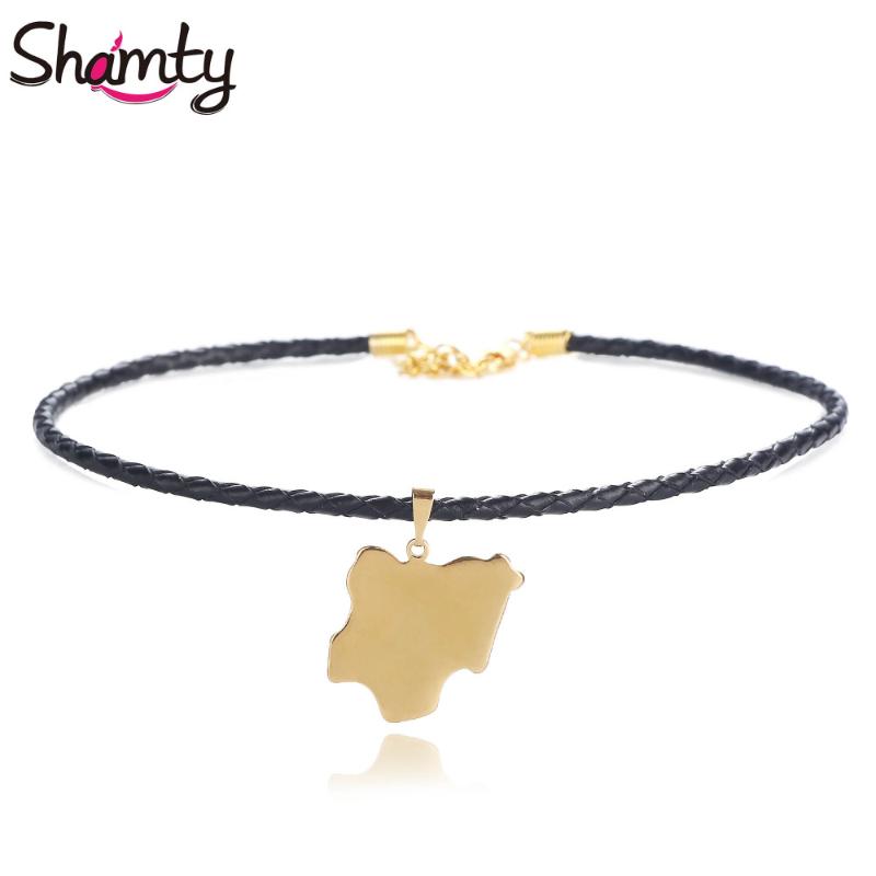 Pendant Necklaces Shamty Nigeria Map Choker Necklace Gold Color Africa Jewelry Brand Fashion Leather Womens Clothing Accessories