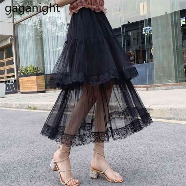 Long Tulle Skirts Womens Spring Summer Mesh Pleated Skirt Saia Elastic High Waist Female Tutu Faldas Mujer Moda 210601