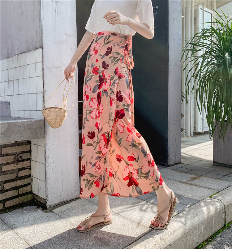 Skirts Falda larga de gasa con estampado para mujer, ropa verano, ajustada, holgada, R9cintura alta, vacaciones 68KR