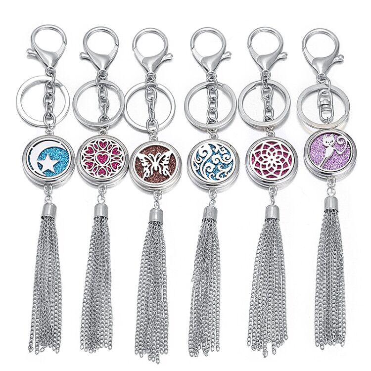 Keychains 30mm Aroma Perfume Locket Keychain Starfish Stainless Steel Diffuser Keyrings