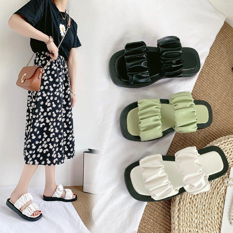 Slippers Summer 2021 Fashion Candy Color Square Head Sandals And Female Thick Bottom Lace Matching Tide Z894