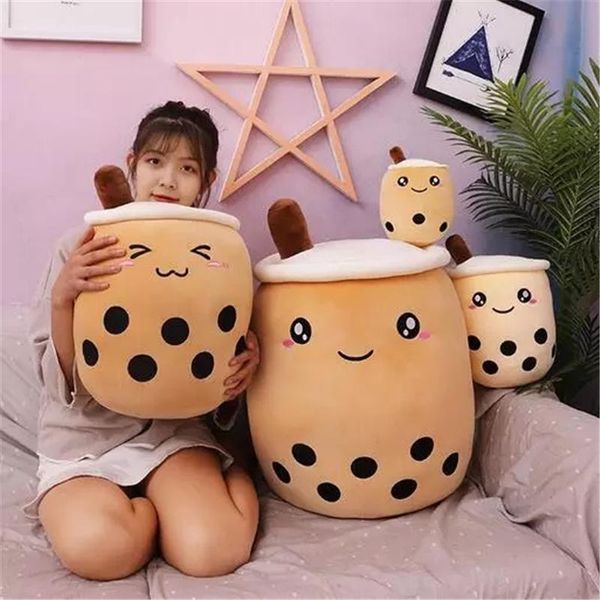 Drink Cute Fruit Plush Toy Stuffed Soft Pink Strawberry Milk Boba Tea Cup Toys Bubble Pillow Cushion Kids Gift 24Cm DHL Ship 0508 s