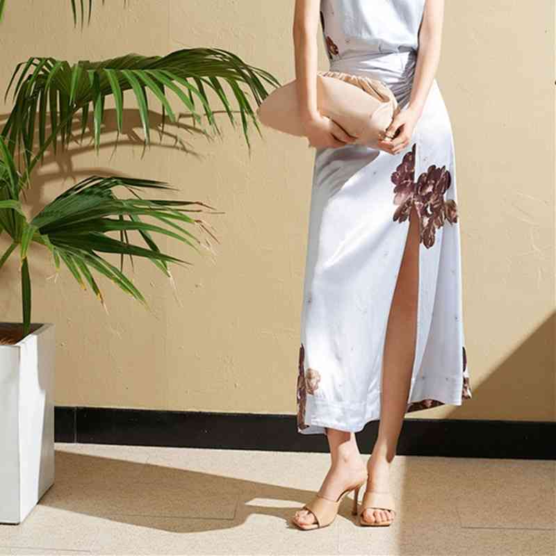 Skirts Falda por debajo la rodilla para mujer, falda con abertura cintura alta, estampado S32Floral, Jupe, primavera y verano UYQC