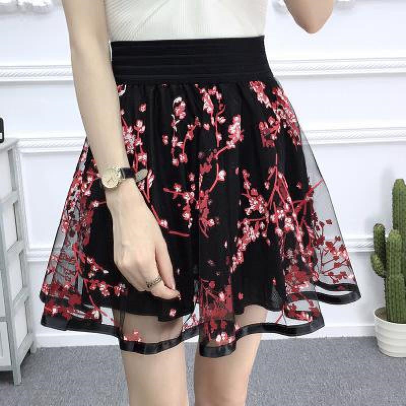 Skirts minifaldas de encaje Floral para mujer, faldas informales con R72flores cerezo en forma A, cintura alta 9PAC