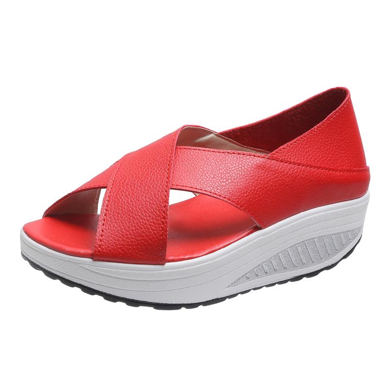 Sandals Summer Women Platform Wedges Leather Swing Peep Toe Casual Shoes Walk Flats Size 35-43