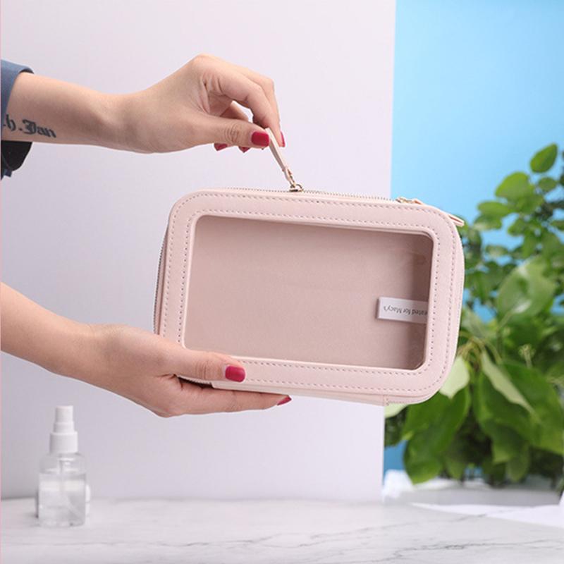 Cosmetic Bags & Cases PU Leather Women Bag Portable Make Up Beauty Large-Capacity Transparent Female Zipper Toiletries Organizer Pouch