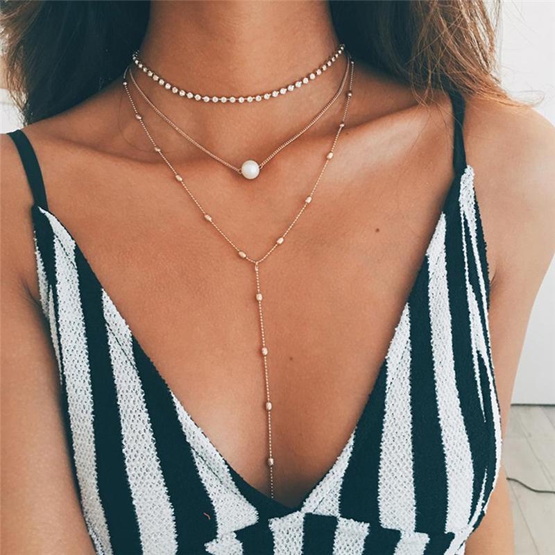 Pendant Necklaces Imixlot Temperament Charm Multi Layer Golden Pearl Crystal Long Tassel Chain Choker For Women Girls Necklace Jewelry