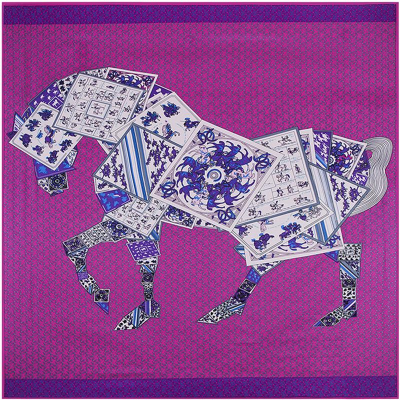 Scarves Classic Retro Scarf Silk 100% Horse Print Handkerchief Square Bandana Fashion Women Shawl Beach S07