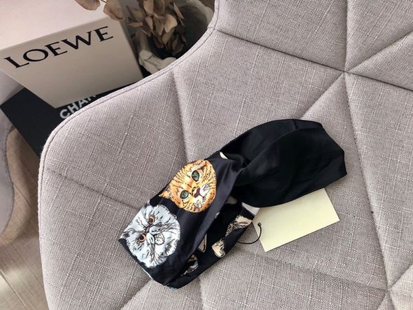 Designer Silk Turban Headbands Bag scarf For Women Fashion Girls Ladies Cat style Black Hair bands Scarves Headwraps Hairs Accessories Gifts