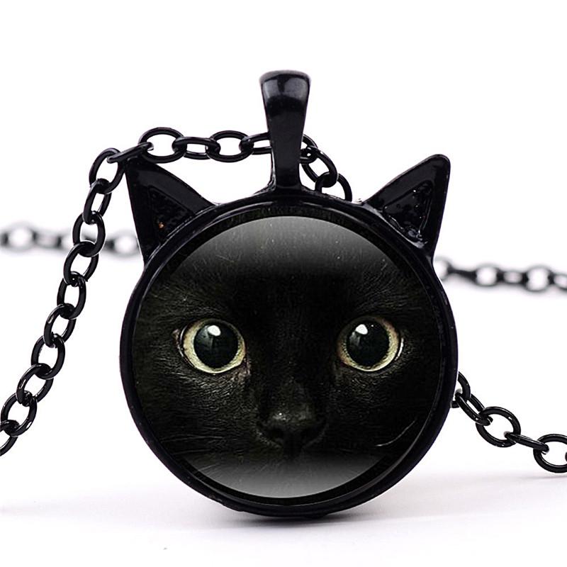 Pendant Necklaces Retro Choker Statement 3D Grey Cat Face Time Gem Necklace Ear Glass Charm Gift For Women Jewelry Fit Sweater