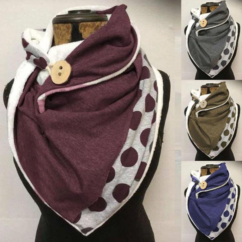 Scarves Fashion Women Autumn Winter Dots Print Button Soft Wrap Thick Warm Scarf Shawl Ladies 2021