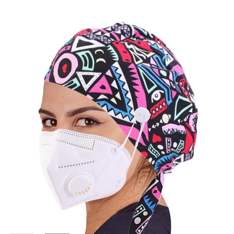 Scarves 2021 Women Print Inner Hijab Caps Geometric Patterns Muslim Turban Bonnet With Buttons Ready To Wear Underscarf Cap