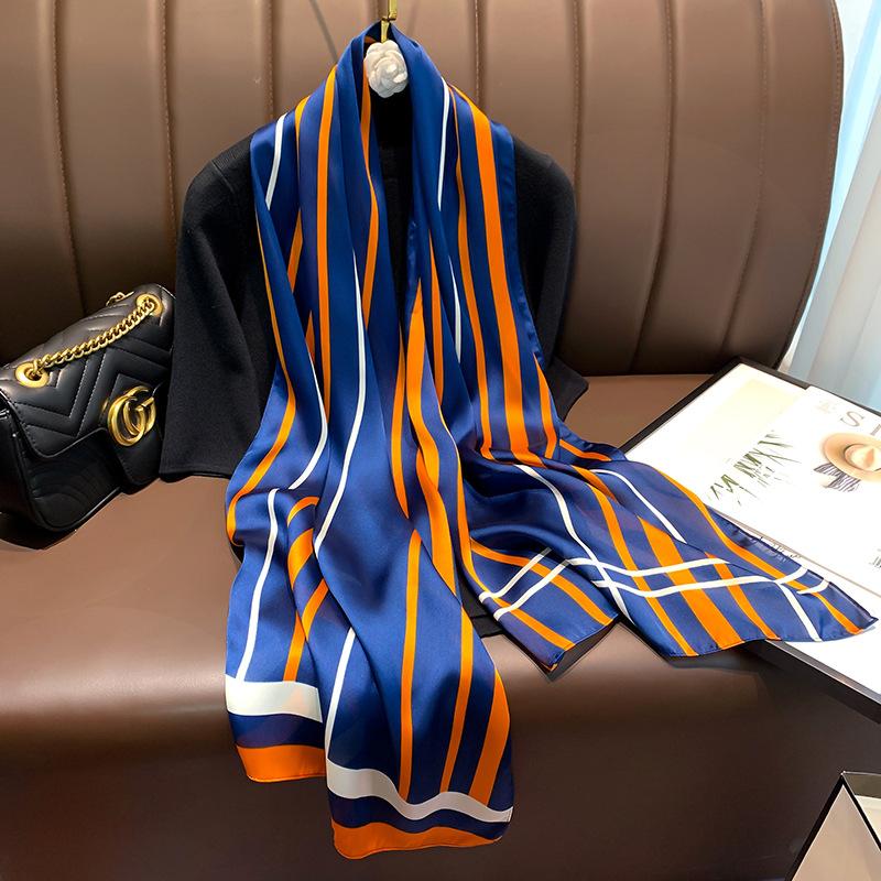 Scarves 2021 Women Silk Scarf Striped Print Lady Beach Stoles Foulard Female Shawls Spring Winter Hijab Headband 40X160cm