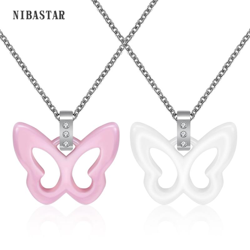 Pendant Necklaces Healthy Metarial Butterfly Necklace Fashion Pink Or White Color For Women Wholesale
