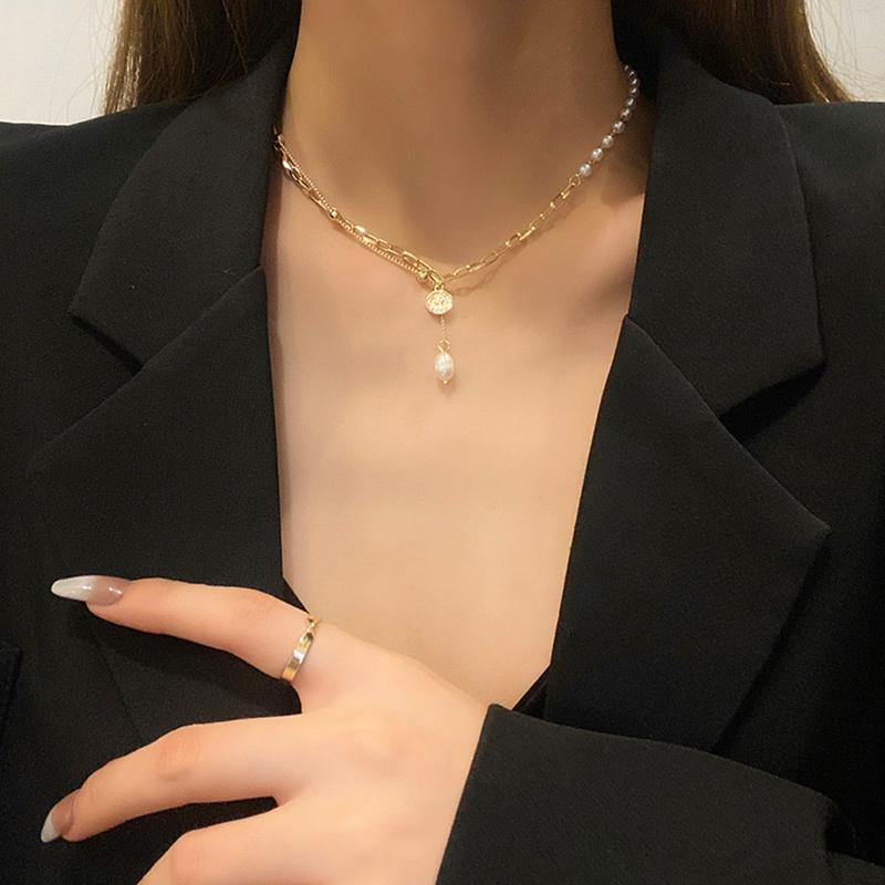 Pendant Necklaces Trendy Baroque Pearl Necklace For Women Beaded Choker Double Layer Chain Gold Chains Womens Jewelry