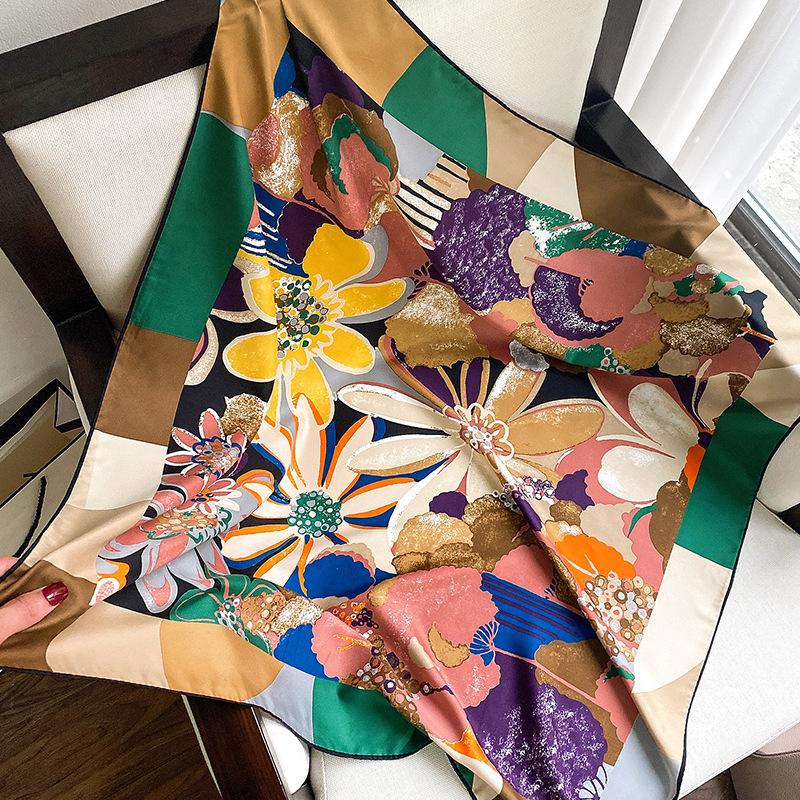 Scarves Fashion 90cm Square Women Lovely Plain Silk Shawl Scarf Office Lady Hair Neck Headband Foulards Headcloth Muslim Capes FJ556