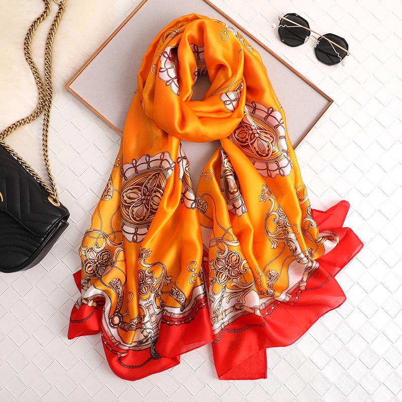 Scarves Women Imitation Silk Scarf Traditional Print Shawls Office Lady Soft Wraps Female Headscarf Beach Towel Gift 90x180cm
