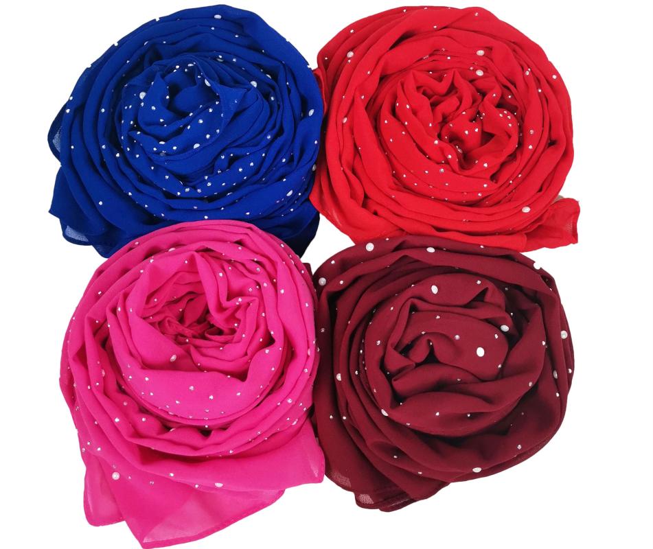Scarves Women Plain Bubble Pearl Chiffon Scarf Head Hijab Wrap Solid Shawls Headband Foulard Femme Muslim Hijabs Stores