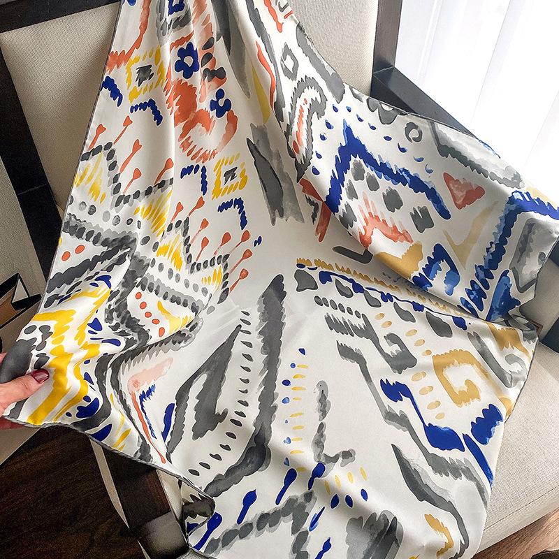Scarves Graffiti Silk Scarf Women Hair Neck Square Office Ladies Shawl Bandanna 90CM Hijab Handkerchief Muffler Foulard FJ557