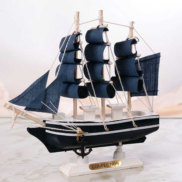 Wooden Sailing Ship Mediterranean Style Home Decoration Handmade Carved Nautical Boat Model Gift UND Sale 210607