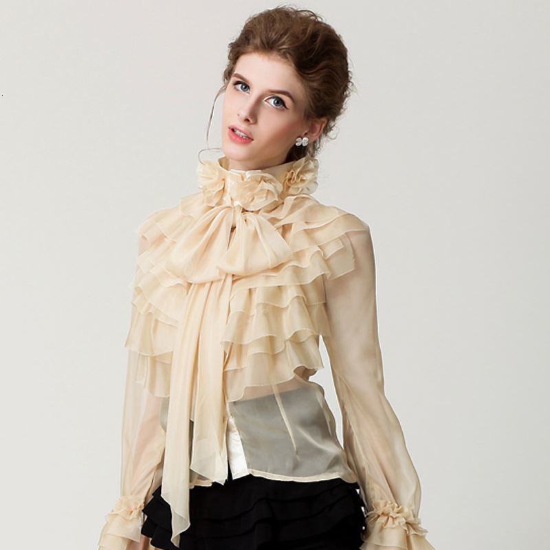 Women&#039;s Blouses & Shirts Runway Designer Women Ladies Princess Royal Chiffon Ruffles Long Sleeve Bow Cascading Ruffle Blouse Shirt