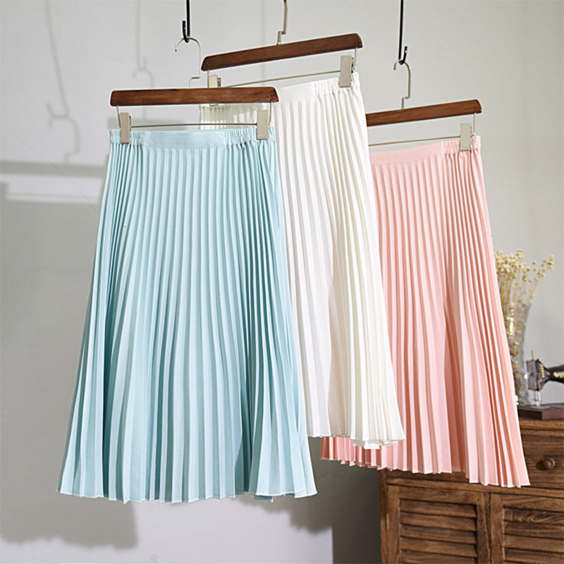 Casual Dresses Women&#039;s Korean Style High Waist Midi Skirt Summer Manual Pleated Non-fading 7 Colors Slim School Skirts Saia SK78 O
