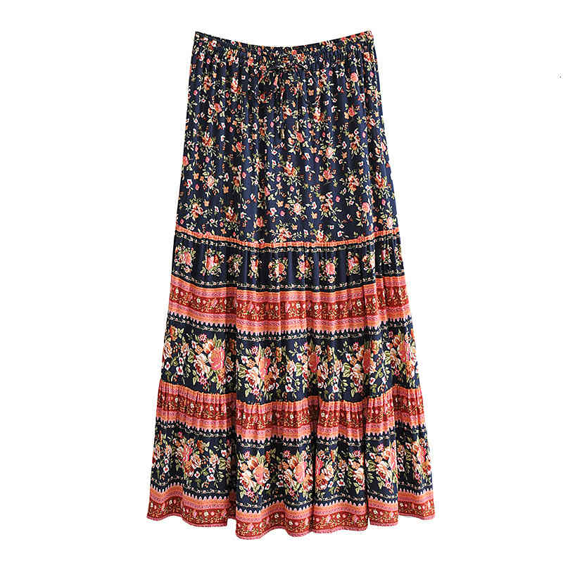 Skirts Boho long beach skirt women floral print elastic waist cotton summer bohemian holiday seaside casual s es GIY1