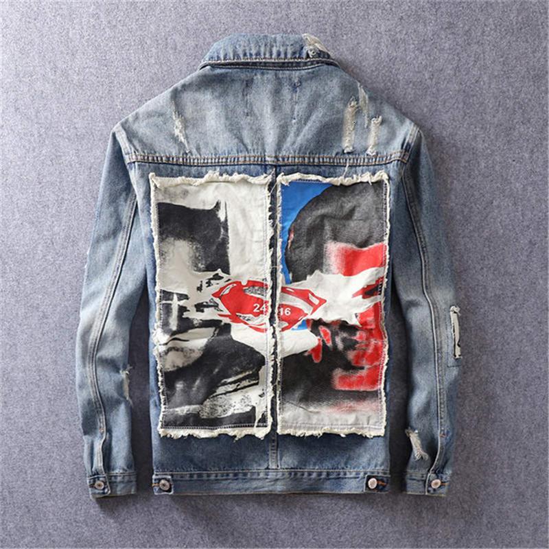 Men&#039;s Jackets Denim Jacket Men Hole Distressed Jeans Coat Hip Hop Patch Streetwear Outerwear Spring Autumn Tops For Male IHJ3