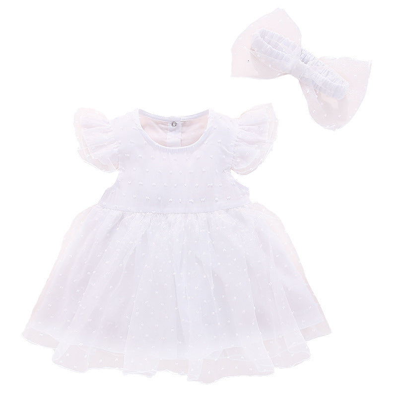 Girl&#039;s Pretty White Baby Dresses Newborn Girl 3 6 9 To 12 Months Short Sleeve For Wedding Summer Infant Toddler Birthday Outfits 1023