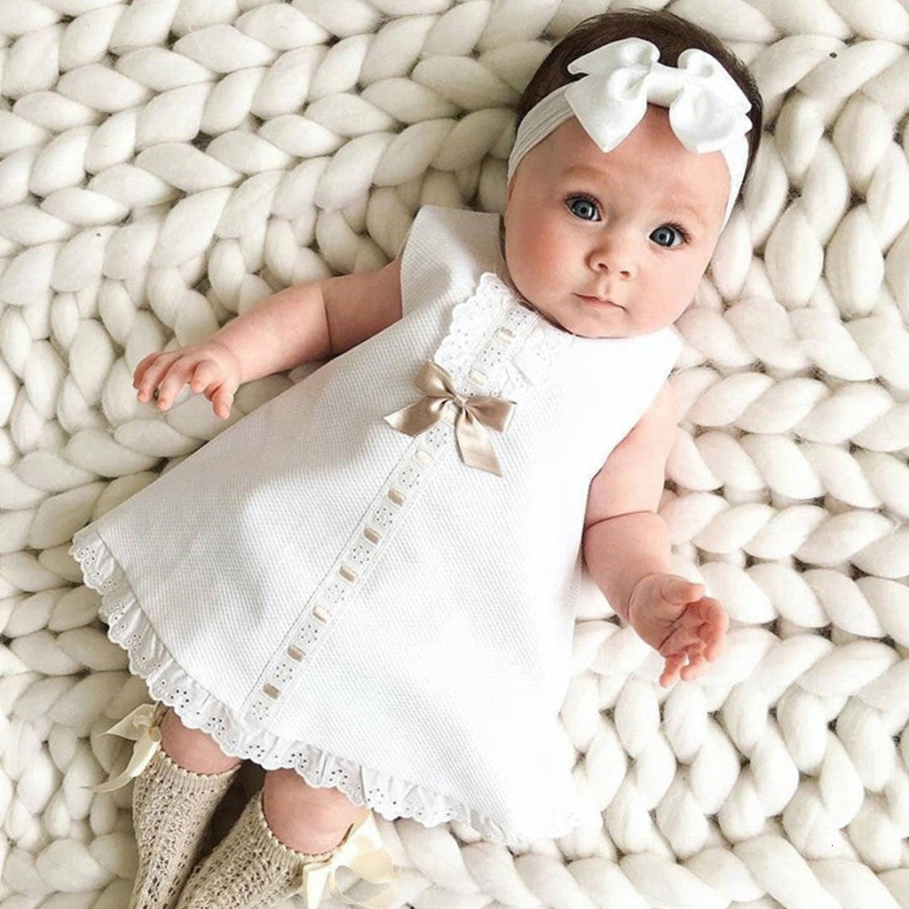 Girl&#039;s Bow Infant Flower Dresses Christening Gowns Newborn Babies Baptism Clothes Princess Birthday White Baby Girls Dress 1026