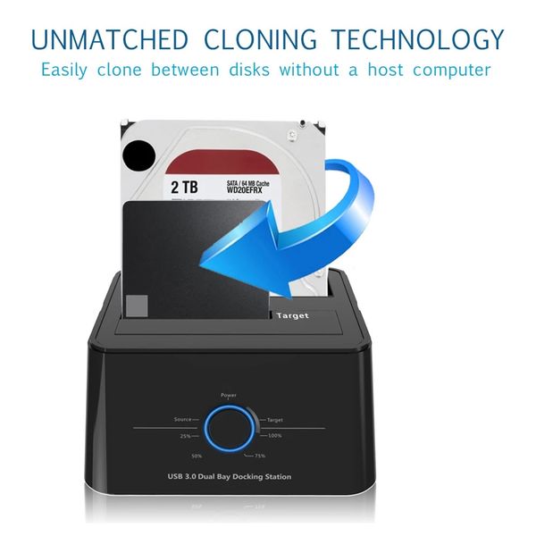 2.5&quot;3.5&quot; USB 3.0 SATA Docking Station Dual Bay External Hard Drive Enclosure For 2*8 TB HDD SSD CASE