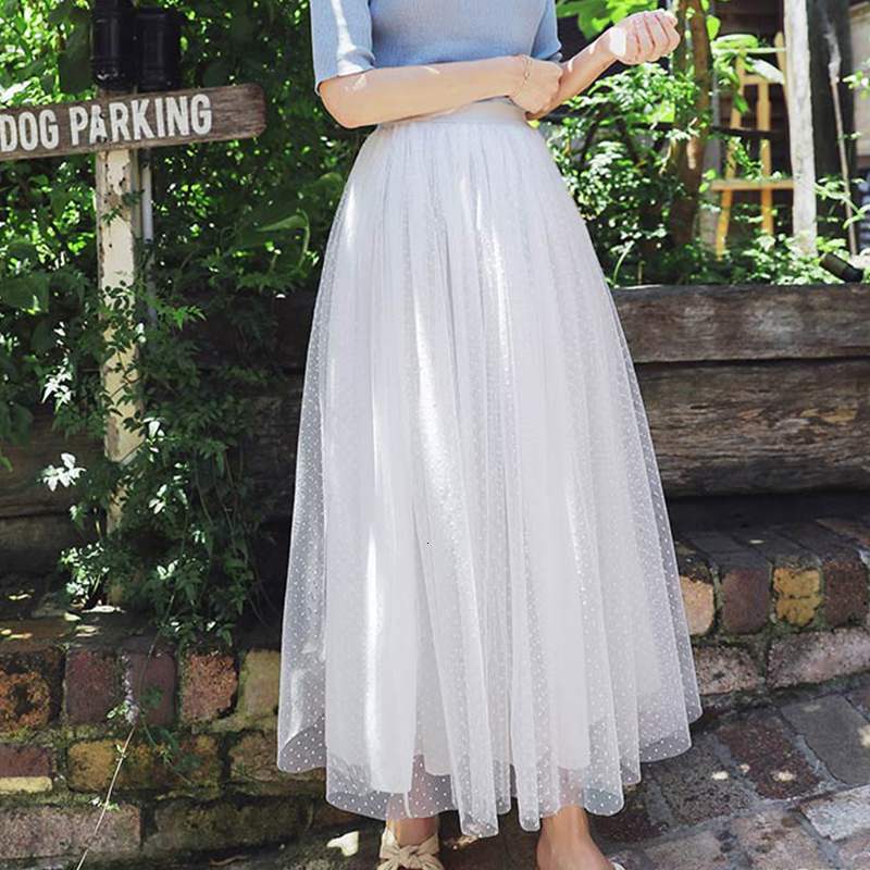 Skirts Plus Size Long Vestidos Stylish Netting Casual Women&#039;s Solid Sundress High Elastic Waist Skirt Faldas Saia VNMX