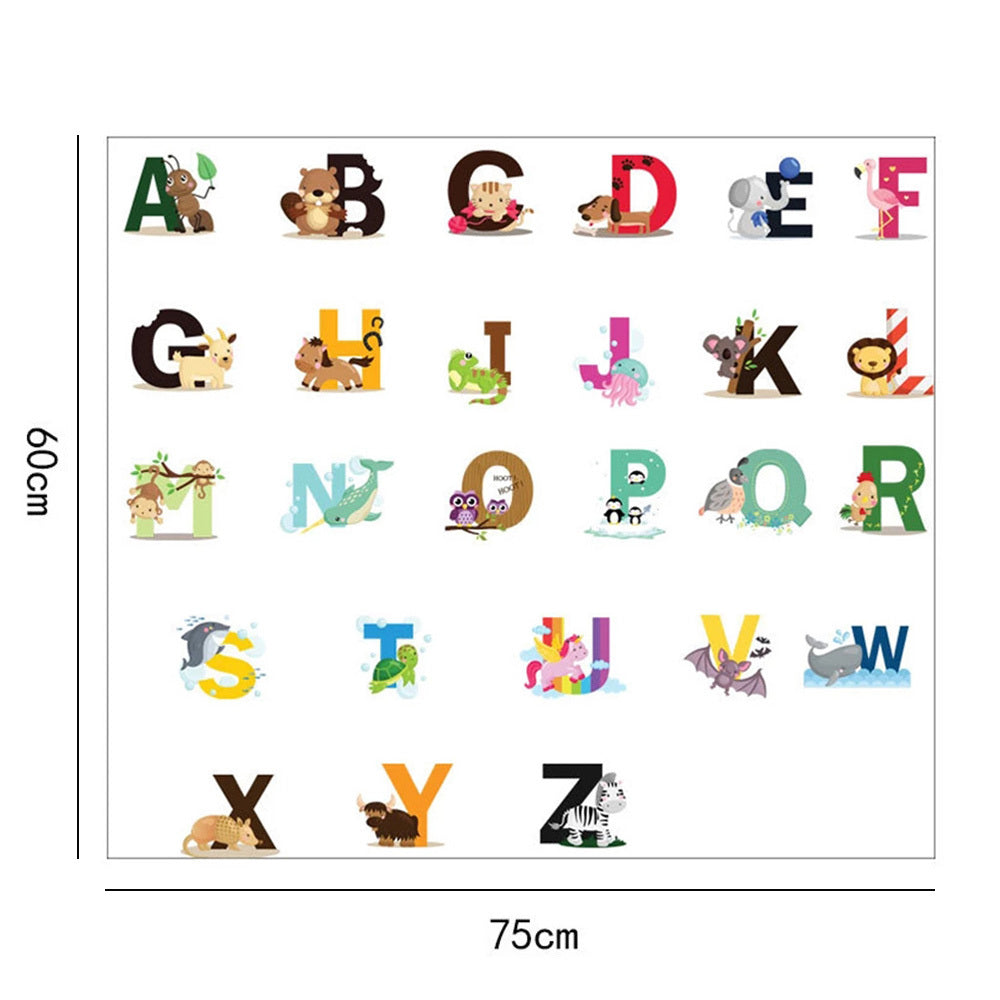 26 Pcs Alphabet Wall Stickers For Kids Rooms Animal ABC Playroom Decoration Wall Stickers Early Childhood Games Birthday Gifts