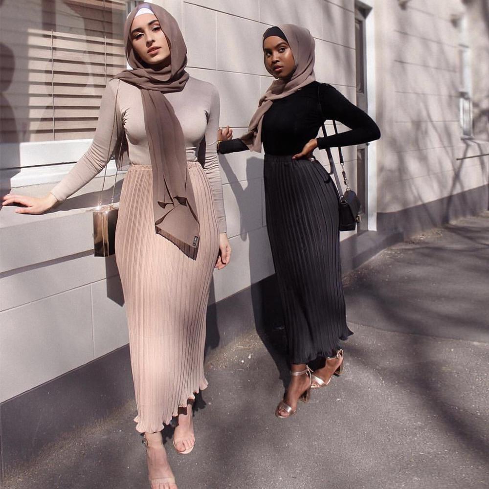 Casual Dresses Muslim Fashion Maxi Pencil Long Skirt Turkey Chiffon Pleated Skirts Jupe Longue Femme Faldas Mujer Moda Arabic Duba
